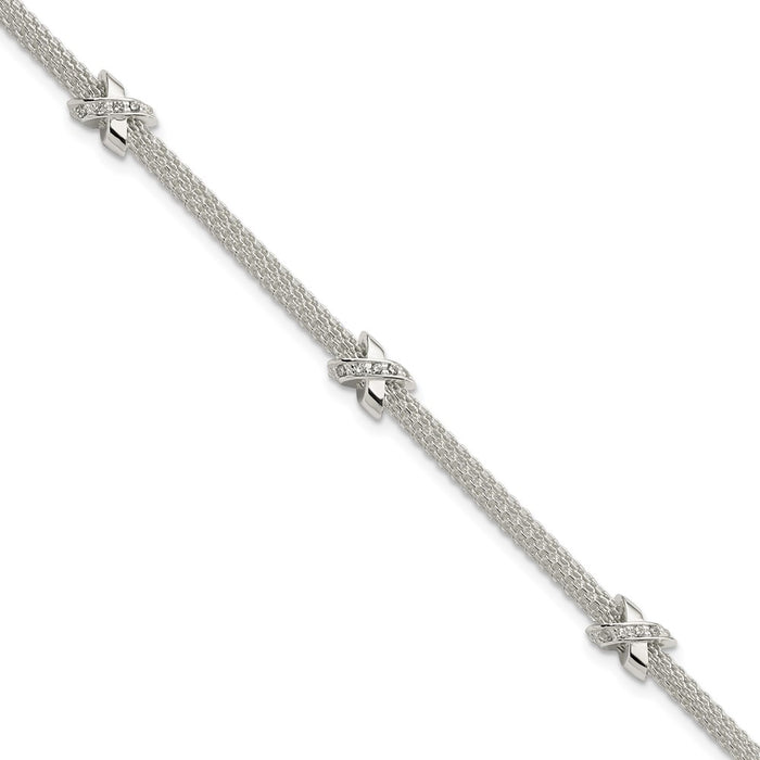 Buy Stylish Polished Sterling Silver Rhodium-Plated CZ Bracelet - 1-Inch Extension-1
