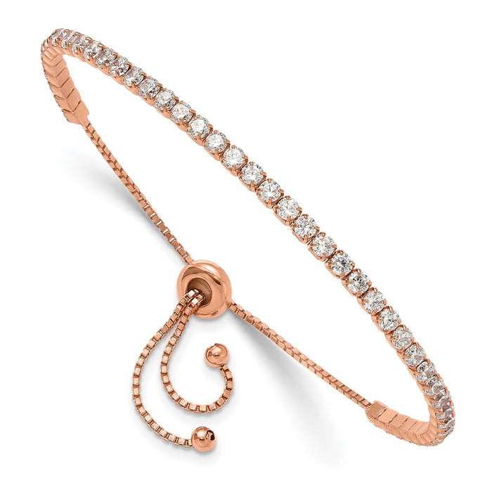 Shop Stylish Rose Gold-tone Silver Bracelet & Earring Set with CZ Accents-3