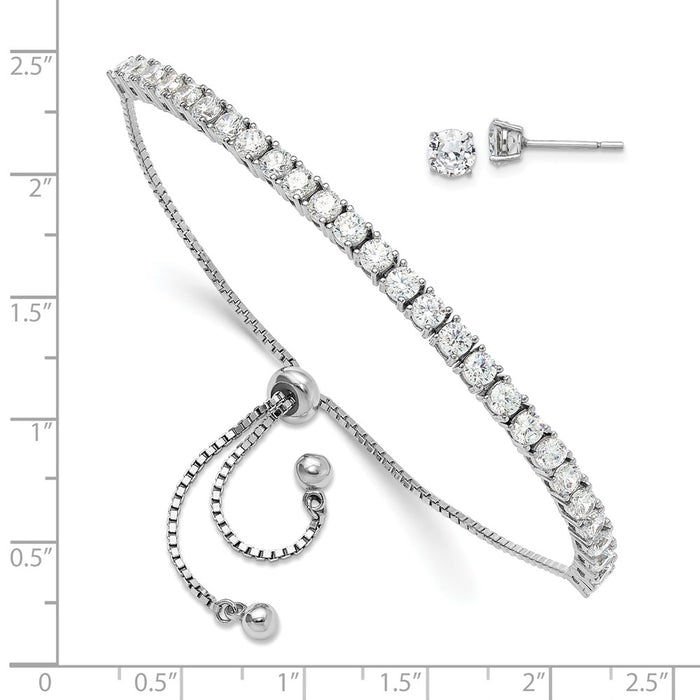 Shop Stylish Rhodium-Plated Sterling Silver Adjustable Bracelet & CZ Earrings Set-5