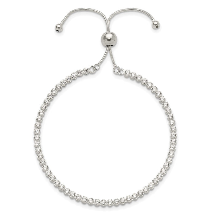 High-Quality Polished Sterling Silver Adjustable Bracelet with CZ Accents - Stylish Value!-2