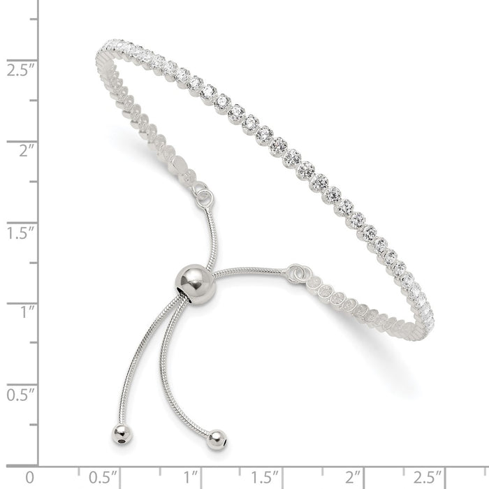 High-Quality Polished Sterling Silver Adjustable Bracelet with CZ Accents - Stylish Value!-3
