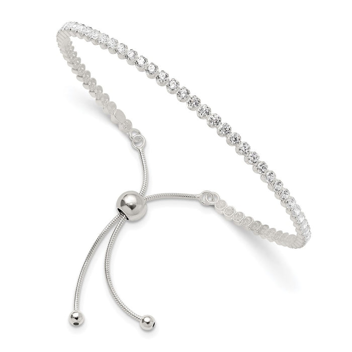 High-Quality Polished Sterling Silver Adjustable Bracelet with CZ Accents - Stylish Value!-1