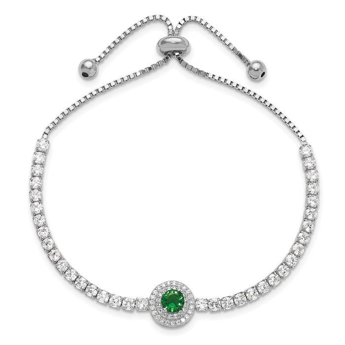 Buy Stylish Adjustable Sterling Silver Bracelet with CZ & Green Glass Accents-2