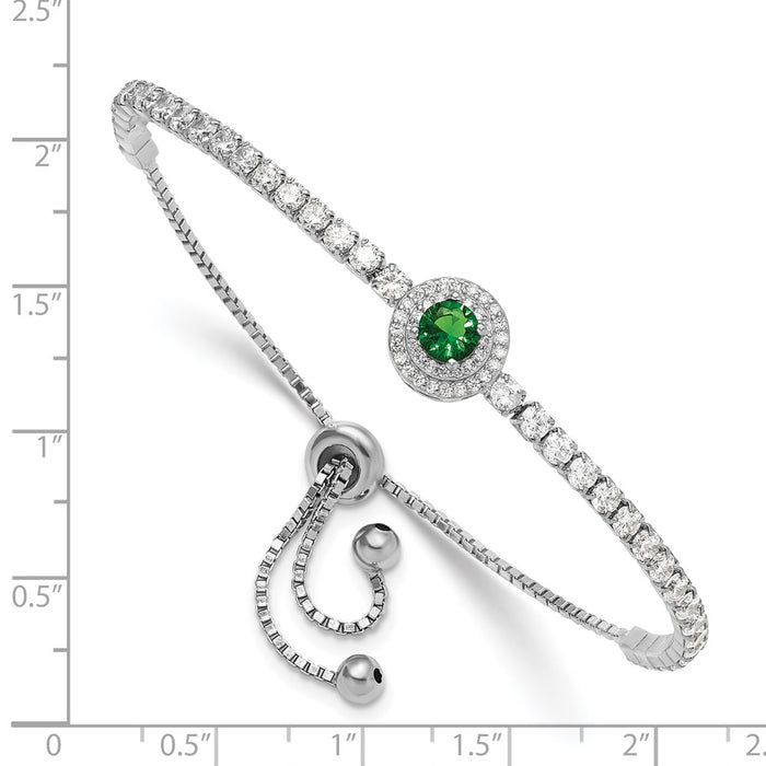 Buy Stylish Adjustable Sterling Silver Bracelet with CZ & Green Glass Accents-3
