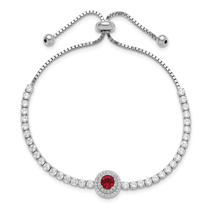 Buy Stylish Adjustable Sterling Silver Bracelet with CZ & Red Glass Accents-2