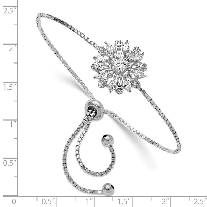 Exclusive Rhodium-Plated Sterling Silver Bolo Bracelet with Floral CZ - Stylish Design-3