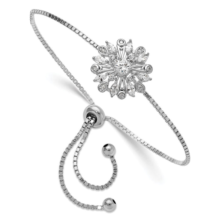 Exclusive Rhodium-Plated Sterling Silver Bolo Bracelet with Floral CZ - Stylish Design-1