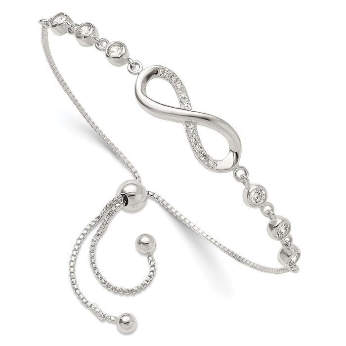High-Quality Polished Sterling Silver Infinity Bracelet with CZ Accents - Stylish Value!-1
