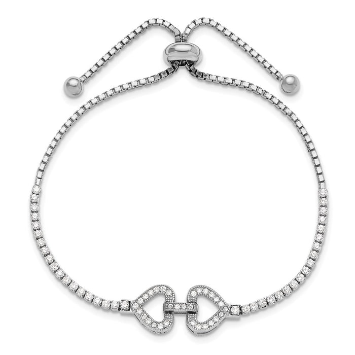 Shop Stylish Rhodium-Plated Sterling Silver Adjustable Bracelet, CZ Hearts-2