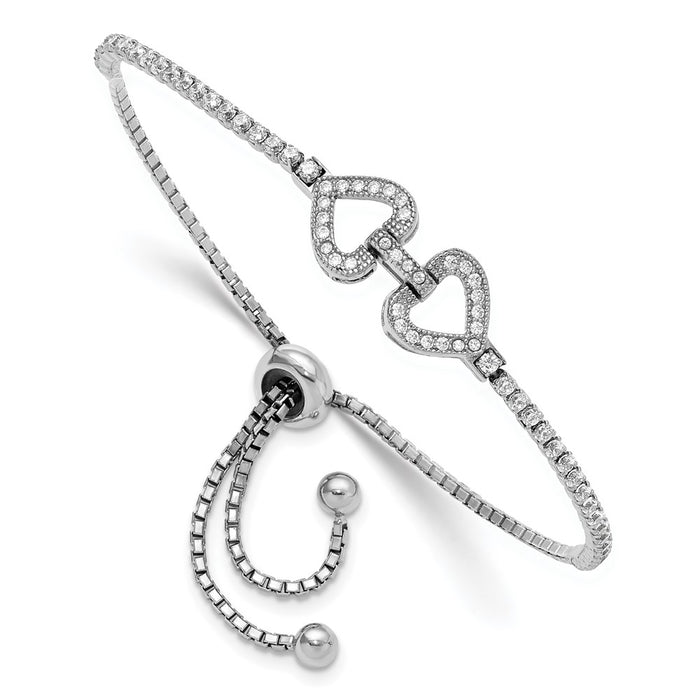 Shop Stylish Rhodium-Plated Sterling Silver Adjustable Bracelet, CZ Hearts-1