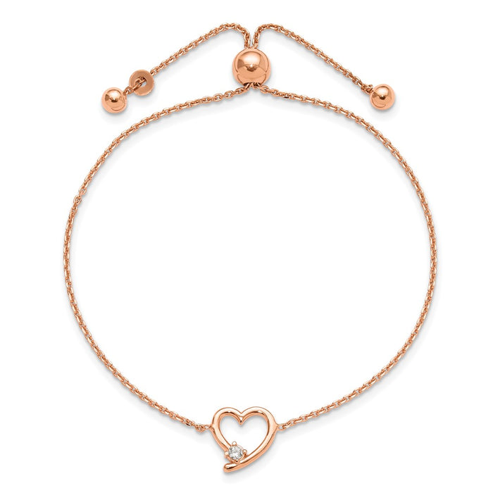High-Quality Sterling Silver Adjustable Bracelet with Rose Gold Heart Accents-2