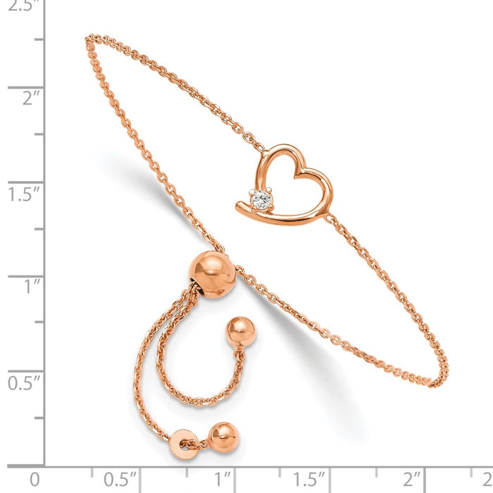 High-Quality Sterling Silver Adjustable Bracelet with Rose Gold Heart Accents-3