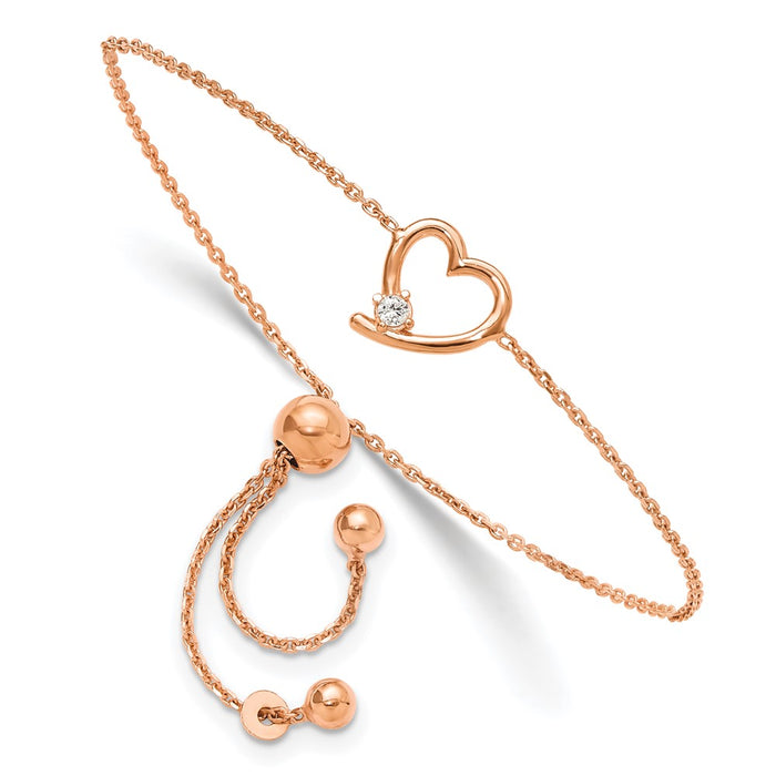 High-Quality Sterling Silver Adjustable Bracelet with Rose Gold Heart Accents-1