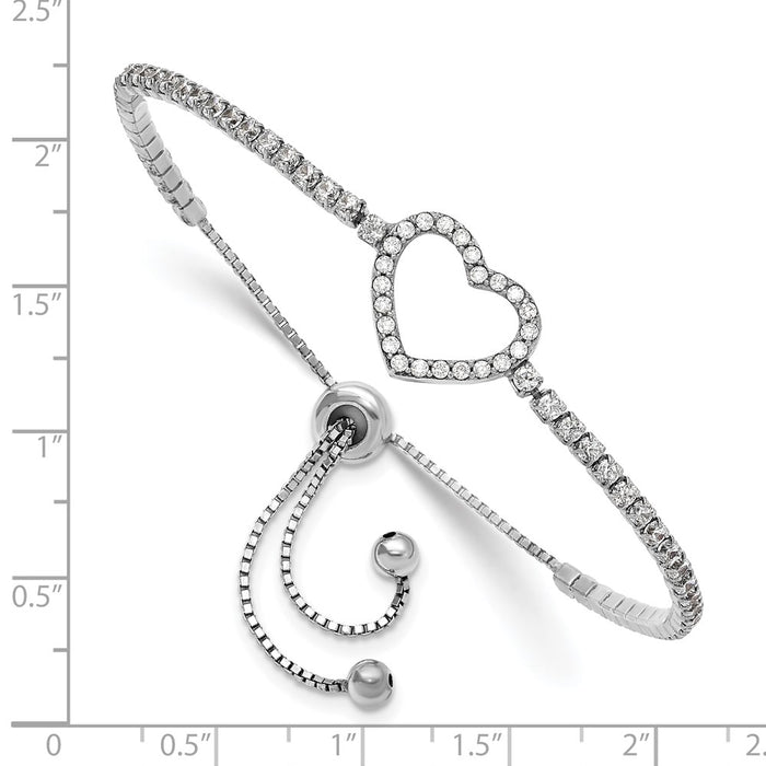 High-Quality Rhodium-Plated Sterling Silver Adjustable Heart Bracelet - Stylish CZ Accents-3