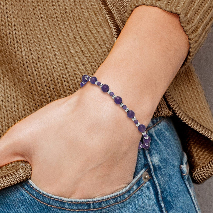 Exclusive Adjustable Amethyst Bracelet - Stylish Rhodium-Plated Stainless Steel with CZ & Blue Glass.-4