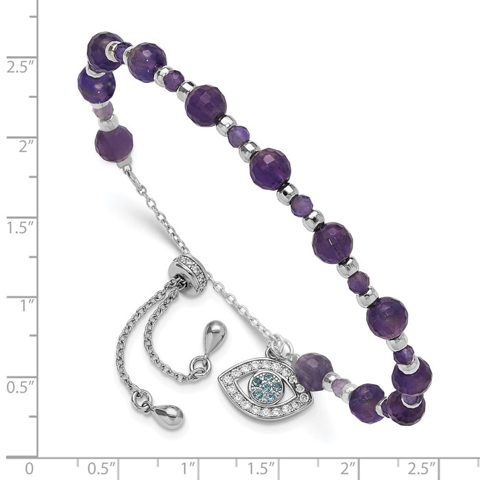 Exclusive Adjustable Amethyst Bracelet - Stylish Rhodium-Plated Stainless Steel with CZ & Blue Glass.-3