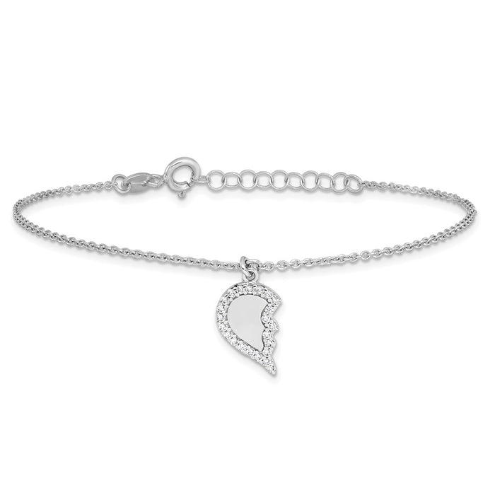 Buy Stylish Sterling Silver CZ Half Heart Bracelet Set - 7.25" + Extension-3