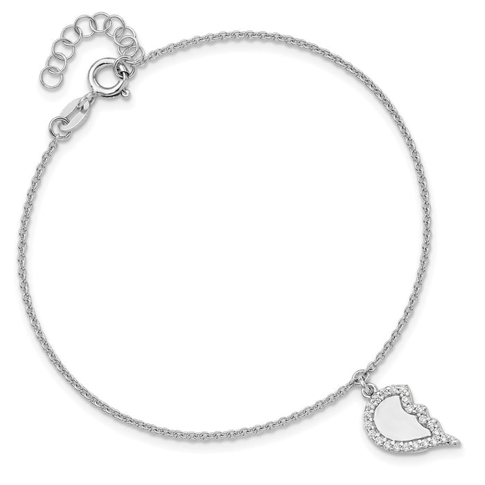 Buy Stylish Sterling Silver CZ Half Heart Bracelet Set - 7.25" + Extension-4