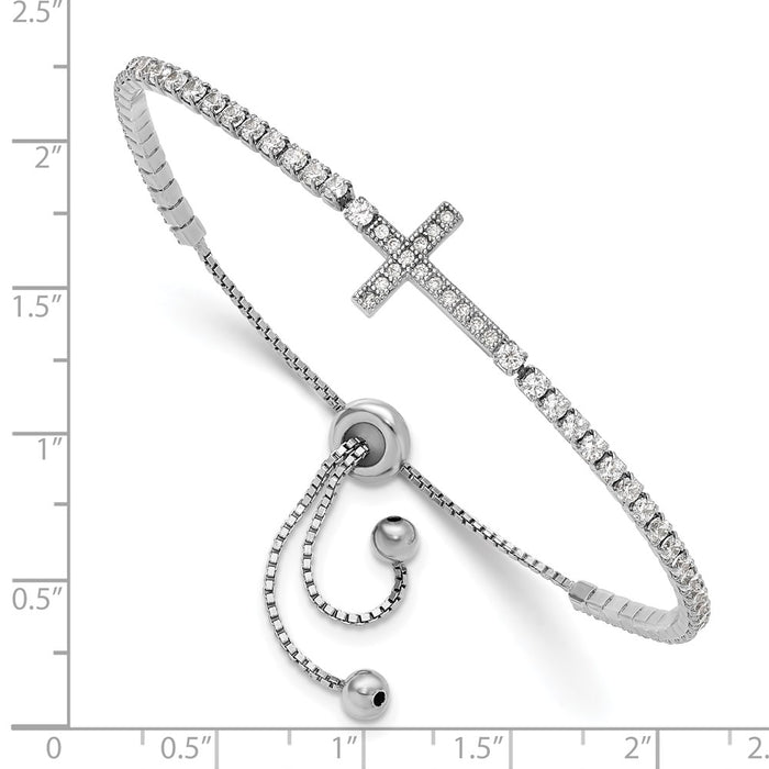 High-Quality Adjustable Sterling Silver CZ Sideways Cross Bracelet - Stylish Value-3