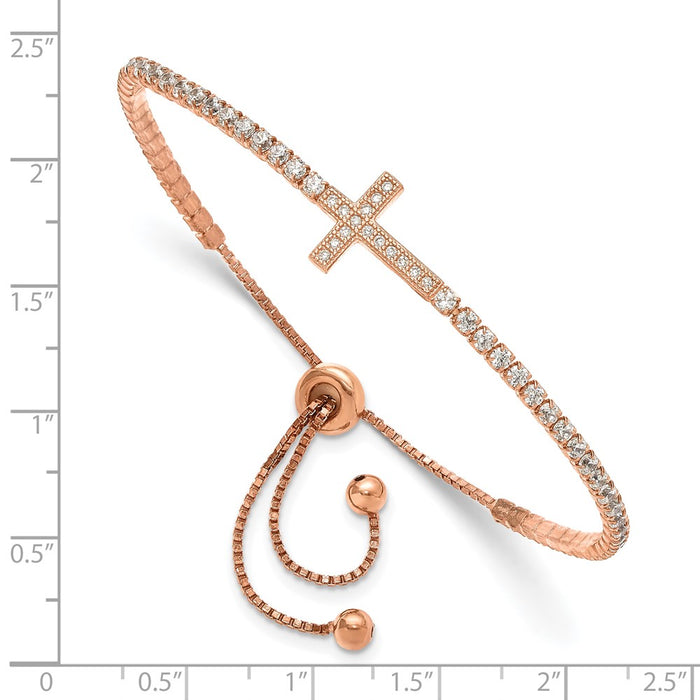 Buy Stylish Adjustable Sterling Silver Rose Gold-tone CZ Sideways Cross Bracelet-3