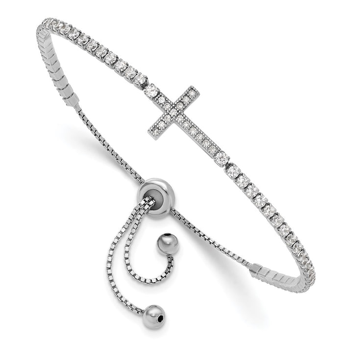 High-Quality Adjustable Sterling Silver CZ Sideways Cross Bracelet - Stylish Value-1