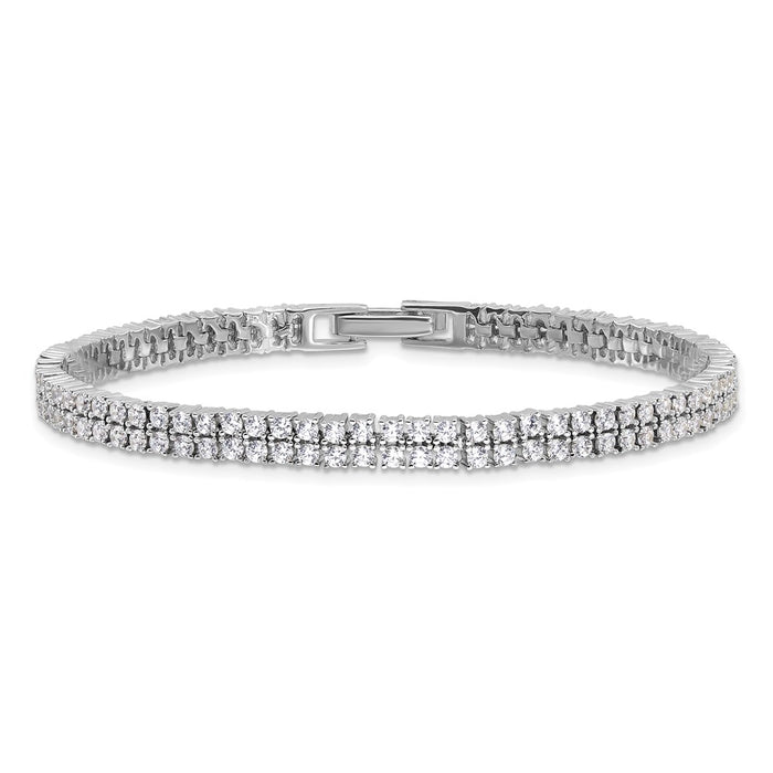 Buy Stylish Rhodium-Plated Sterling Silver CZ Tennis Bracelet - 7.25"-3