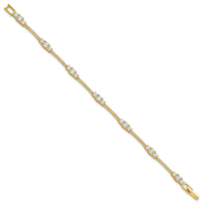 Shop Stylish 7-Inch Gold-Tone Sterling Silver Bracelet with CZ Accents-2
