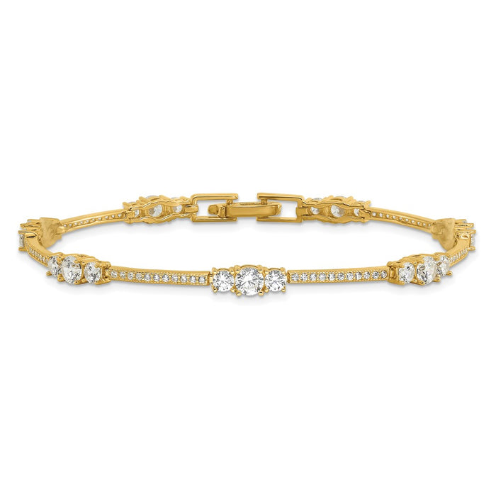 Shop Stylish 7-Inch Gold-Tone Sterling Silver Bracelet with CZ Accents-3