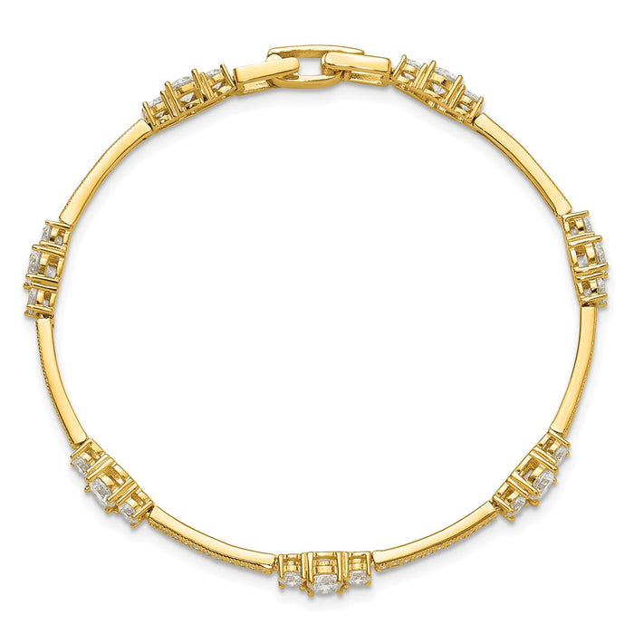 Shop Stylish 7-Inch Gold-Tone Sterling Silver Bracelet with CZ Accents-4