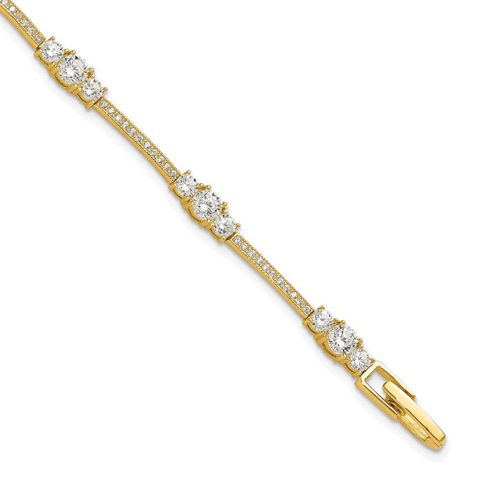 Shop Stylish 7-Inch Gold-Tone Sterling Silver Bracelet with CZ Accents-1