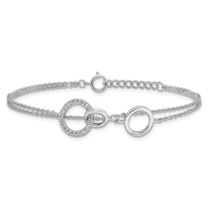 Shop Stylish Sterling Silver Rhodium-Plated CZ Double Strand Bracelet - 1.25" Extension-3