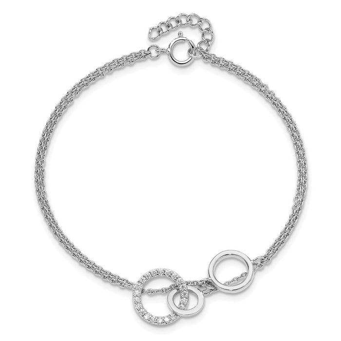 Shop Stylish Sterling Silver Rhodium-Plated CZ Double Strand Bracelet - 1.25" Extension-5