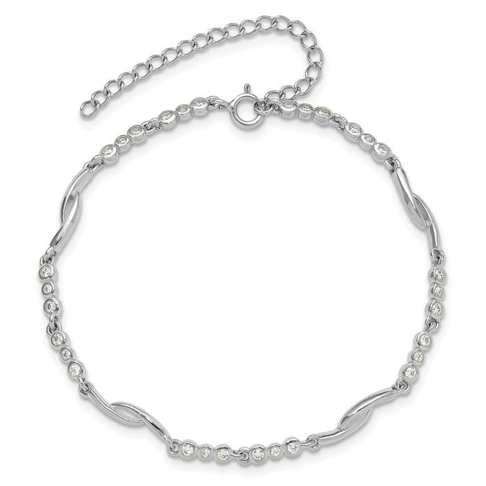 Buy Stylish 2-Inch Extension Polished Sterling Silver Bracelet with CZ Accents-4