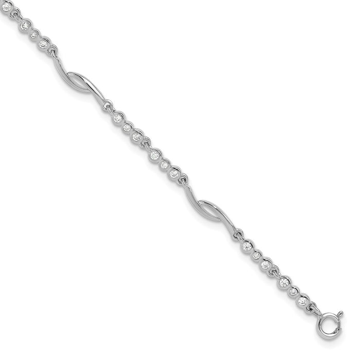Buy Stylish 2-Inch Extension Polished Sterling Silver Bracelet with CZ Accents-1
