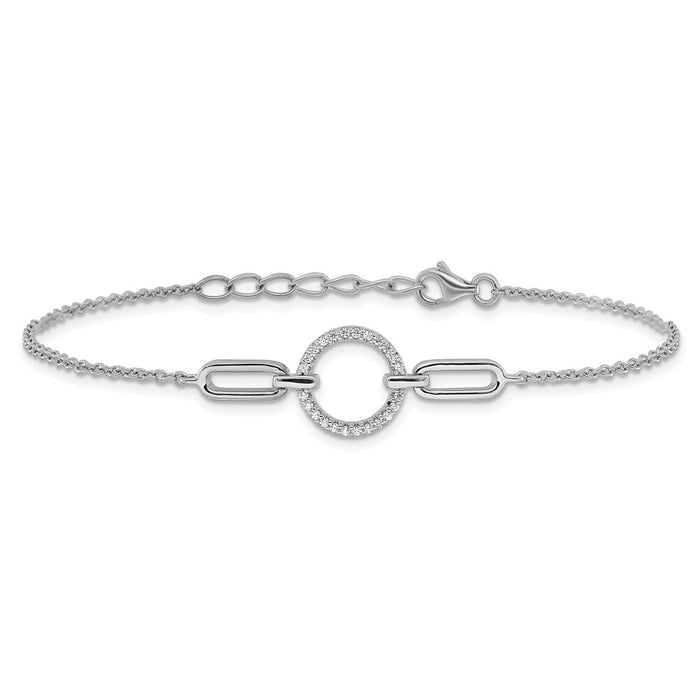 Buy Rhodium-Plated Sterling Silver Fancy CZ Circle Bracelet - 7" Stylish Value-3