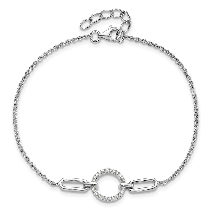Buy Rhodium-Plated Sterling Silver Fancy CZ Circle Bracelet - 7" Stylish Value-4