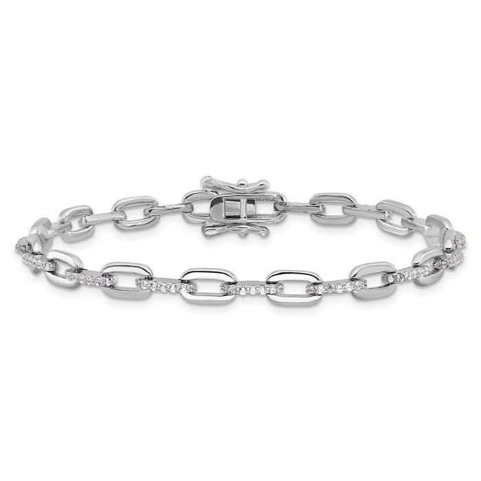 High-Quality Rhodium-Plated Sterling Silver 7-Inch Bracelet | Stylish CZ Accents-3