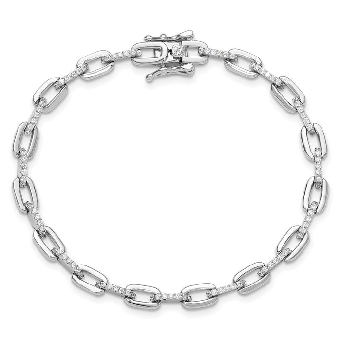 High-Quality Rhodium-Plated Sterling Silver 7-Inch Bracelet | Stylish CZ Accents-4