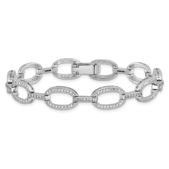 Buy Stylish Rhodium-Plated Sterling Silver Oval Link Bracelet, 7.5" with CZ-3