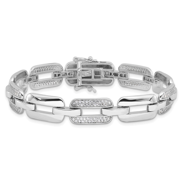 Buy Stylish Rhodium-Plated Sterling Silver 7.25" Bracelet with CZ Links-3