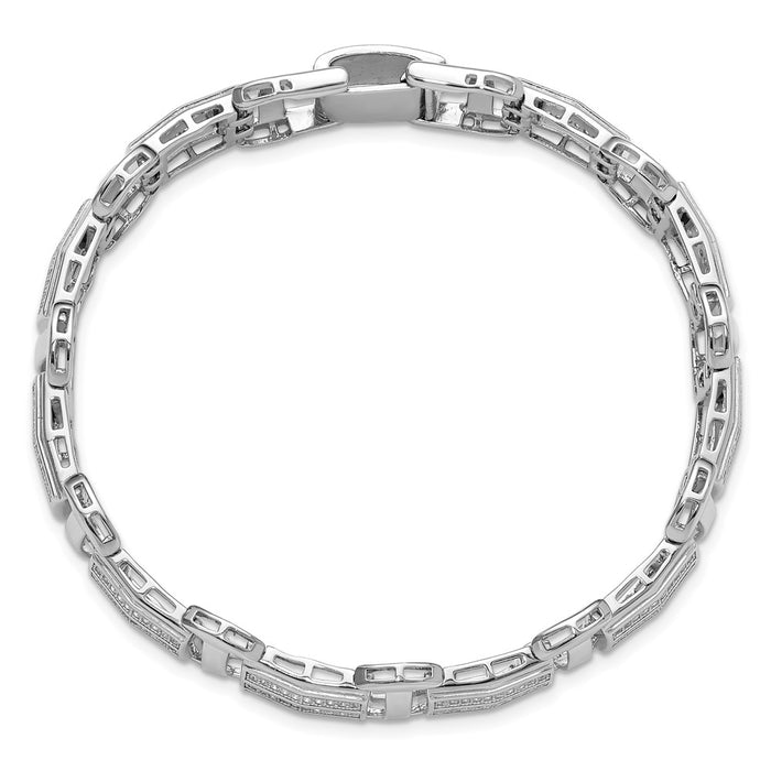 Buy Stylish 7.5" Polished CZ Link Bracelet in Rhodium-Plated Silver - Luxury Value!-4