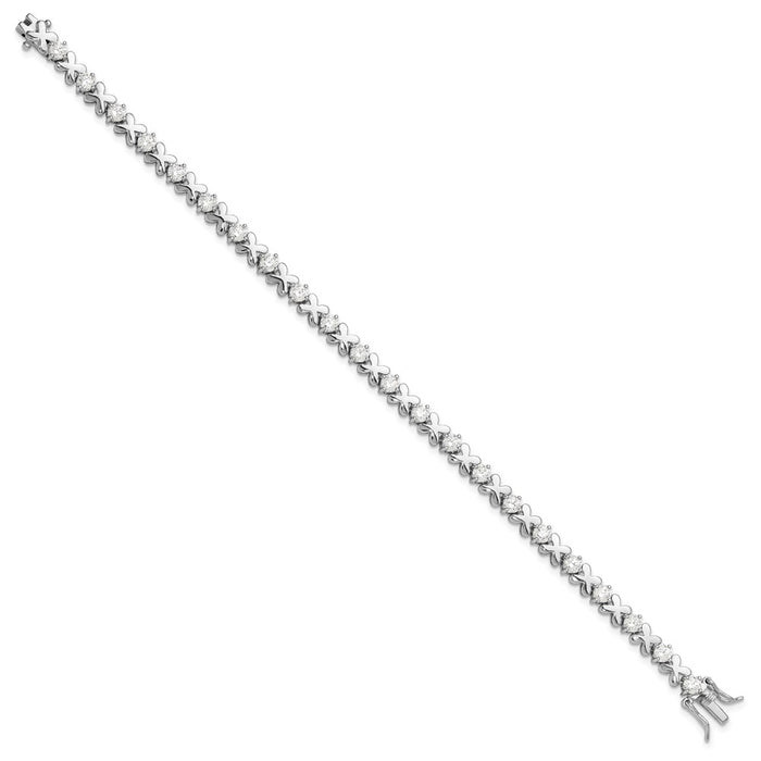 Exclusive Rhodium-Plated Sterling Silver Fancy X's CZ Tennis Bracelet - Stylish & Affordable-2