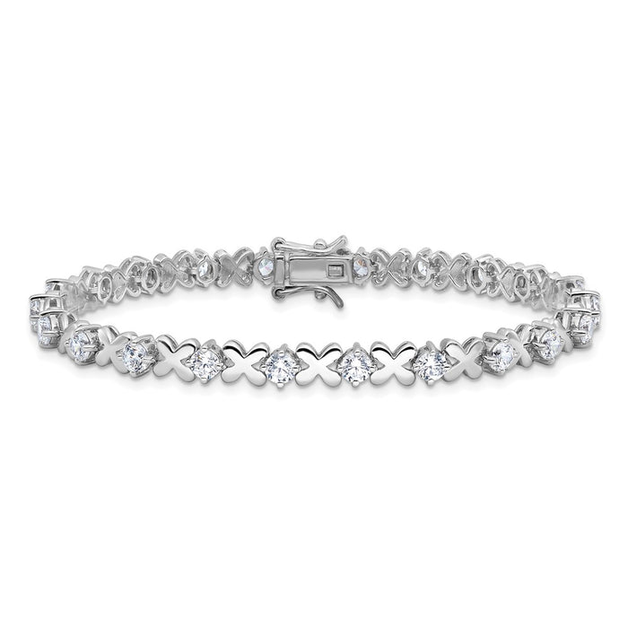 Exclusive Rhodium-Plated Sterling Silver Fancy X's CZ Tennis Bracelet - Stylish & Affordable-3