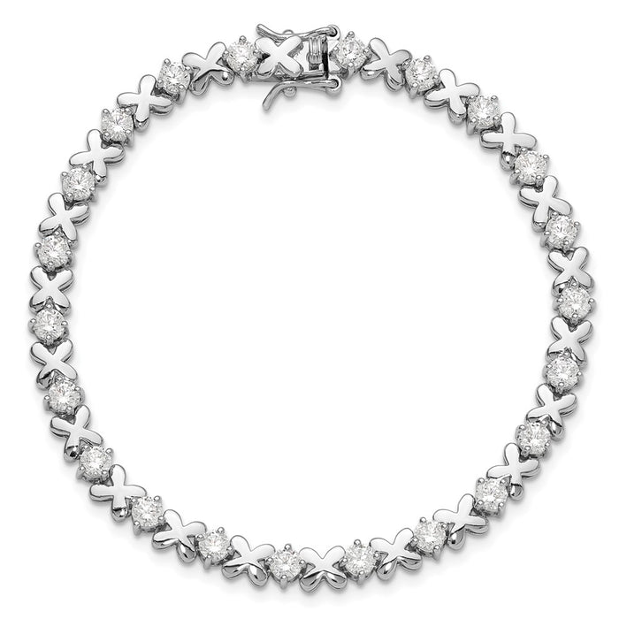 Exclusive Rhodium-Plated Sterling Silver Fancy X's CZ Tennis Bracelet - Stylish & Affordable-4