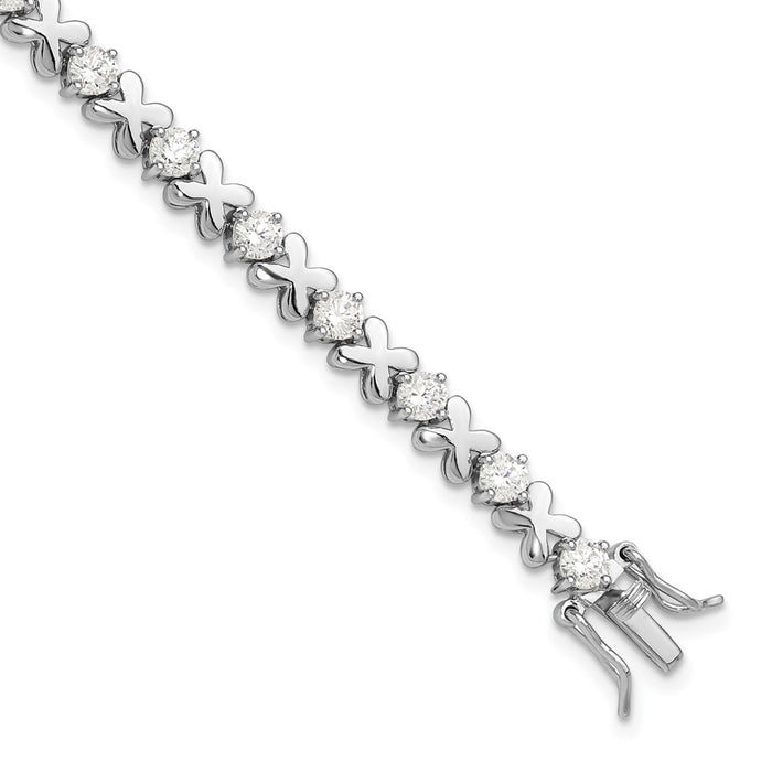 Exclusive Rhodium-Plated Sterling Silver Fancy X's CZ Tennis Bracelet - Stylish & Affordable-1