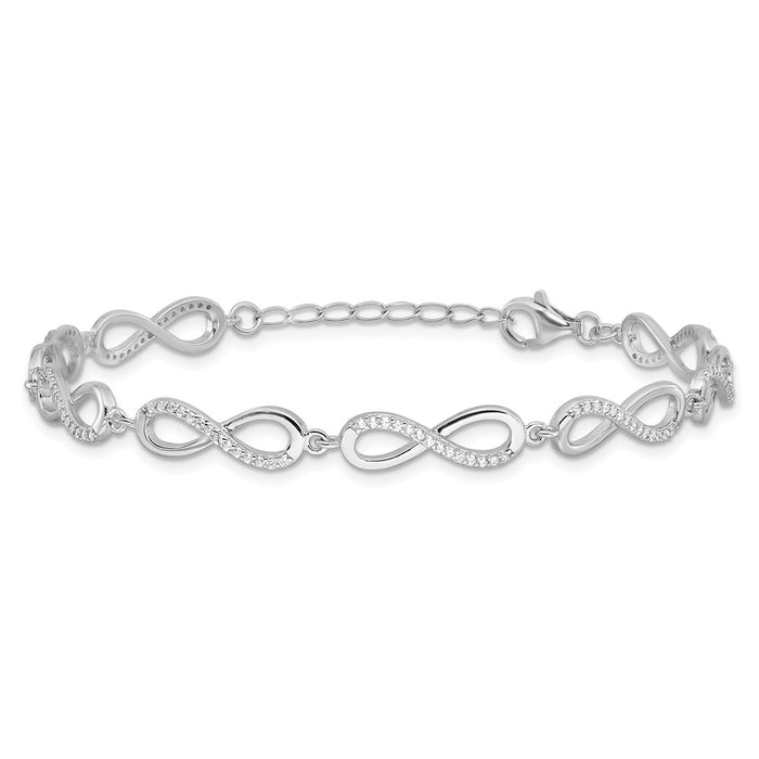 High-Quality Sterling Silver CZ Infinity Link Bracelet - Stylish 1-Inch Extension-3