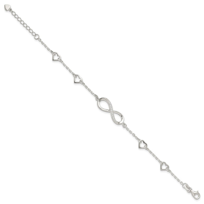 Shop Stylish 7-Inch Sterling Silver CZ Infinity & Hearts Bracelet - Luxury Value-2