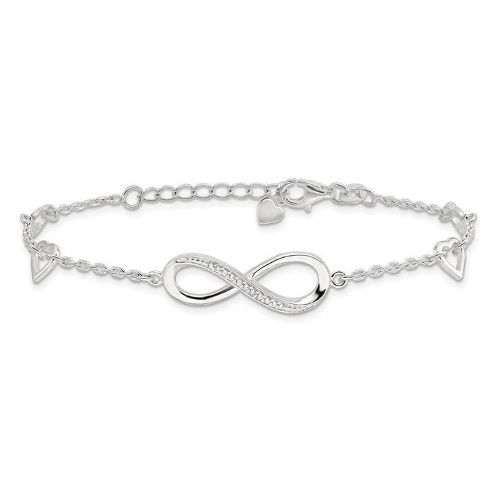 Shop Stylish 7-Inch Sterling Silver CZ Infinity & Hearts Bracelet - Luxury Value-3