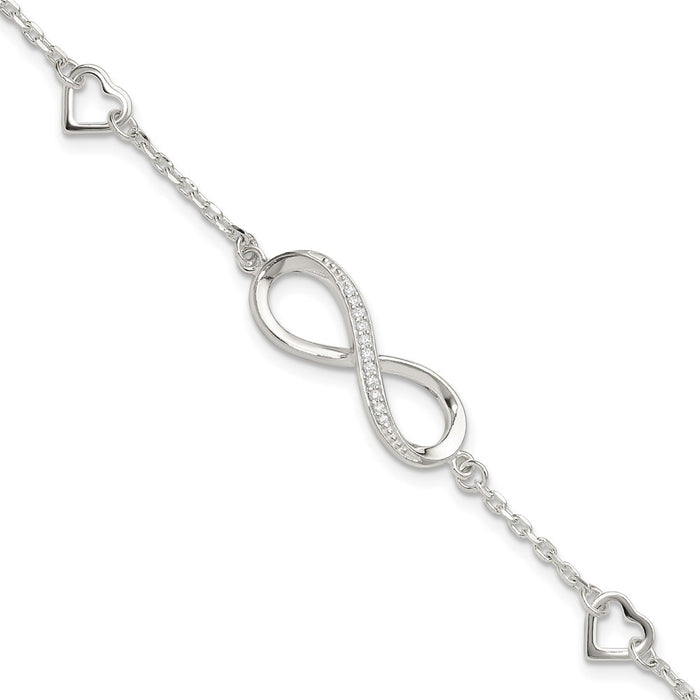 Shop Stylish 7-Inch Sterling Silver CZ Infinity & Hearts Bracelet - Luxury Value-1