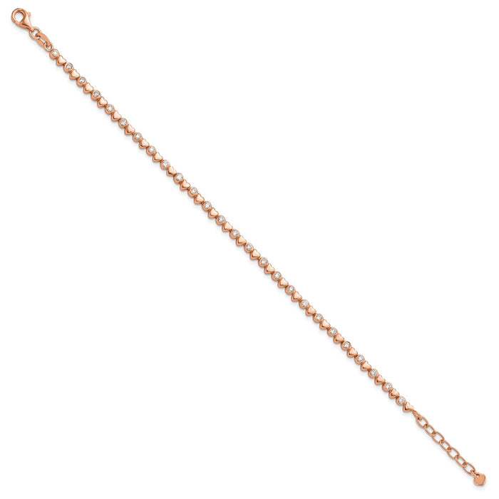 Buy Stylish Polished Sterling Silver Rose Gold-Tone CZ Heart Bracelet - 7 Inch-2